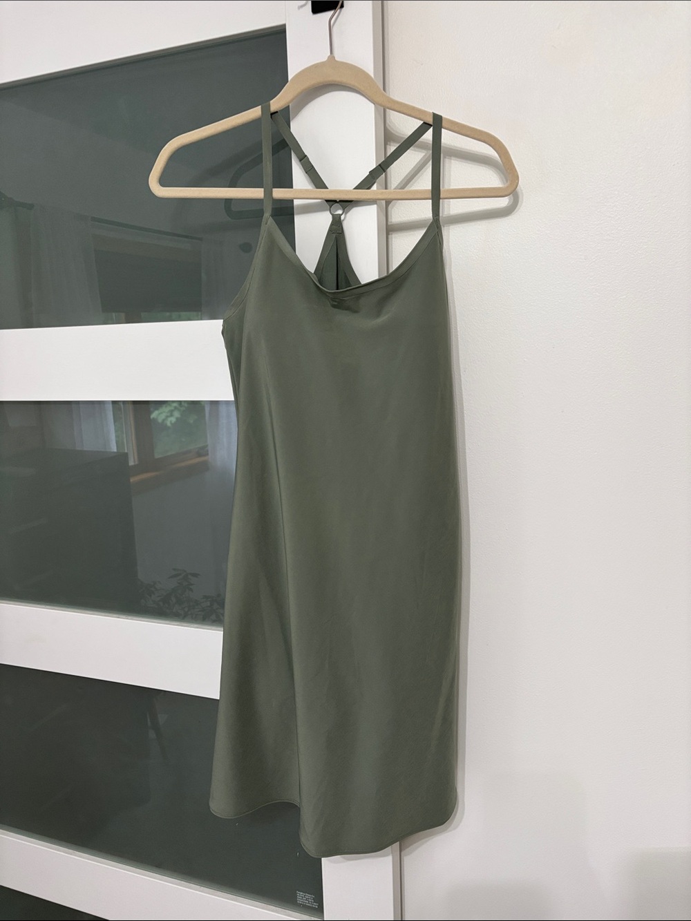 Outdoor Voices Olive Slip Midi Dress with Strappy Back Detail